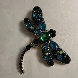 Costume Brooch Modern Elegant Green and Blue Dragonfly Brooch